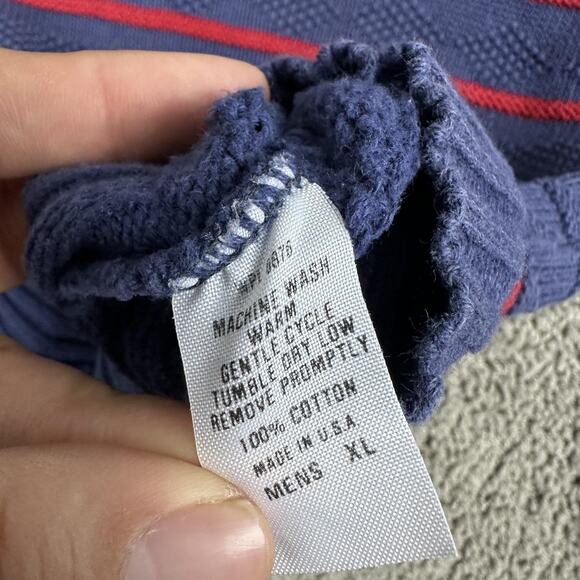 Bar Harbor Knits Sweater Mens XL Blue Red Striped Cotton Crewneck Made in USA - Picture 5 of 11